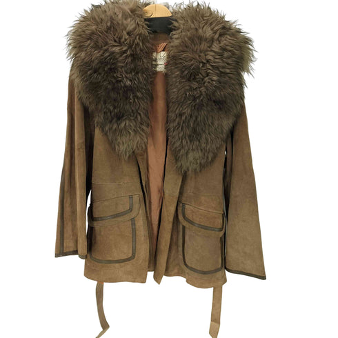 S.H.G 70S 英国製 スエード レザー ファー コート レディース  42